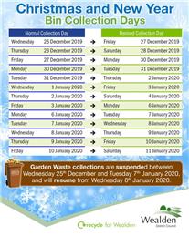 Christmas and New Year Bin Collection Calendar from Wealden District Council