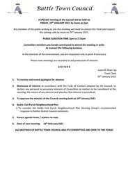 A SPECIAL meeting of the Council will be held on FRIDAY, 29th JANUARY 2021