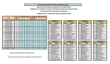 2020 Exeter and District over 60 Fixtures