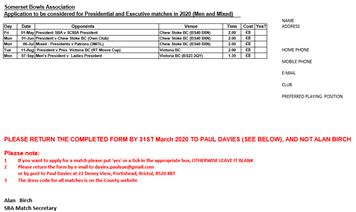 SBA Men's and mixed executive matches 2020