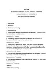 Planning Committee Meeting Tonight 21/10/2019