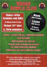Brush Bowls Club Family Open Evening and BBQ Friday 10th May 6.15pm Onwards