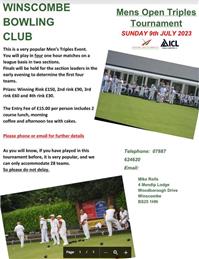 WINSCOMBE BOWLING  CLUB- Men's Open Triples Tournament SUNDAY 9th JULY 2023