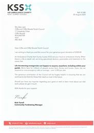 KSS Air Ambulance Charity - grant donation 2025
