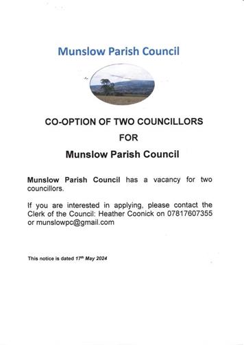  - New Councillors Needed for Munslow Parish Council