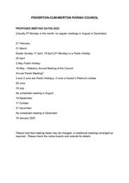 Parish Council Meeting Dates - 2022