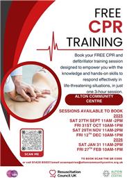 FREE CPR & Defibrillator Training sessions at Alton Community Centre