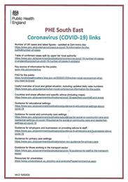 Covid-19 links from Public Health England, South East