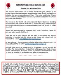 REMEMBRANCE SERVICES 2024 - ROAD CLOSURES