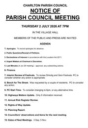 Parish Council Meeting Thu 2 Jul 26