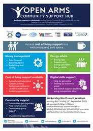 Open Arms Community Support Hub Flyer