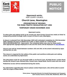 Church Lane Road Closure - 12-13 November 2026