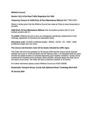 Temporary Closure of: A429 (Part), St Paul Malmesbury Without (29.01.2024)