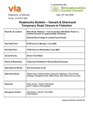 Main Street Fiskerton - Temporary Road Closure 1-3 June 2020