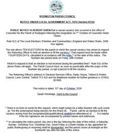 Notice of Resignation at Rodington Parish Council