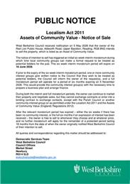 Notification of Sale of Asset of Community Value