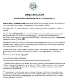 Casual Vacancy at Rodington Parish Council