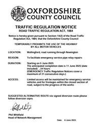 TTRO (T16105) Emergency Temporary Road CLosure, Wallingford, road running through Newington