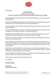 Temporary Post Office Update