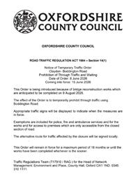 Temporary Road Closure and “No Waiting” Restriction at Claydon, Boddington Road