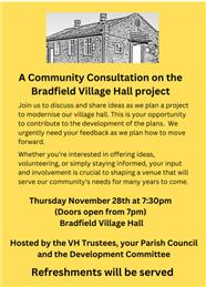 Bradfield Village Hall Community Consultation - Thursday 28th November 7pm for 7.30pm