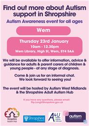 Autism Awareness Event, Wem library, 23.01.2025 (10-12.30pm)
