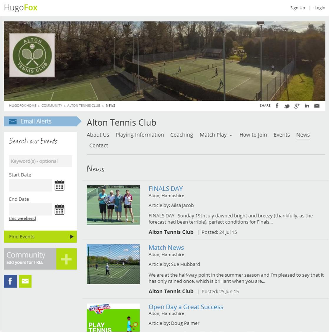 Figure 16: Alton Tennis Club - News
